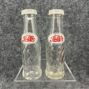 Vintage Pepsi Cola Advertising Novelty Glass Bottle Salt & Pepper Shakers 4 1/2"